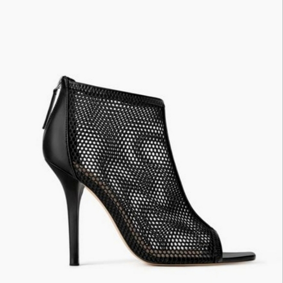 ZARA WRAPAROUND BLACK MESH 4" HEEL OPEN SQUARE TOE BACK ZIPPER SANDALS EU37/US7